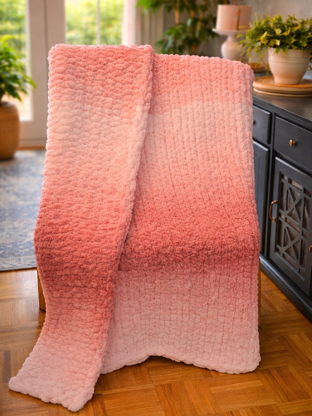 Plush Ombre Pink Cozy Hand Knit Throw Blanket - Home Accents